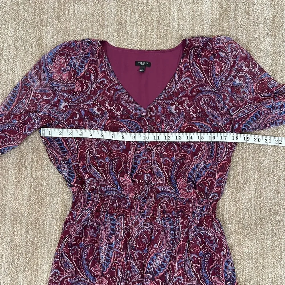 Talbots Midi Fit Flare Dress Metallic Paisley Fairy Fall Women Dress Petite 10P